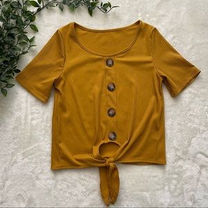 Mustard yellow tied crop top with belly button cut out
